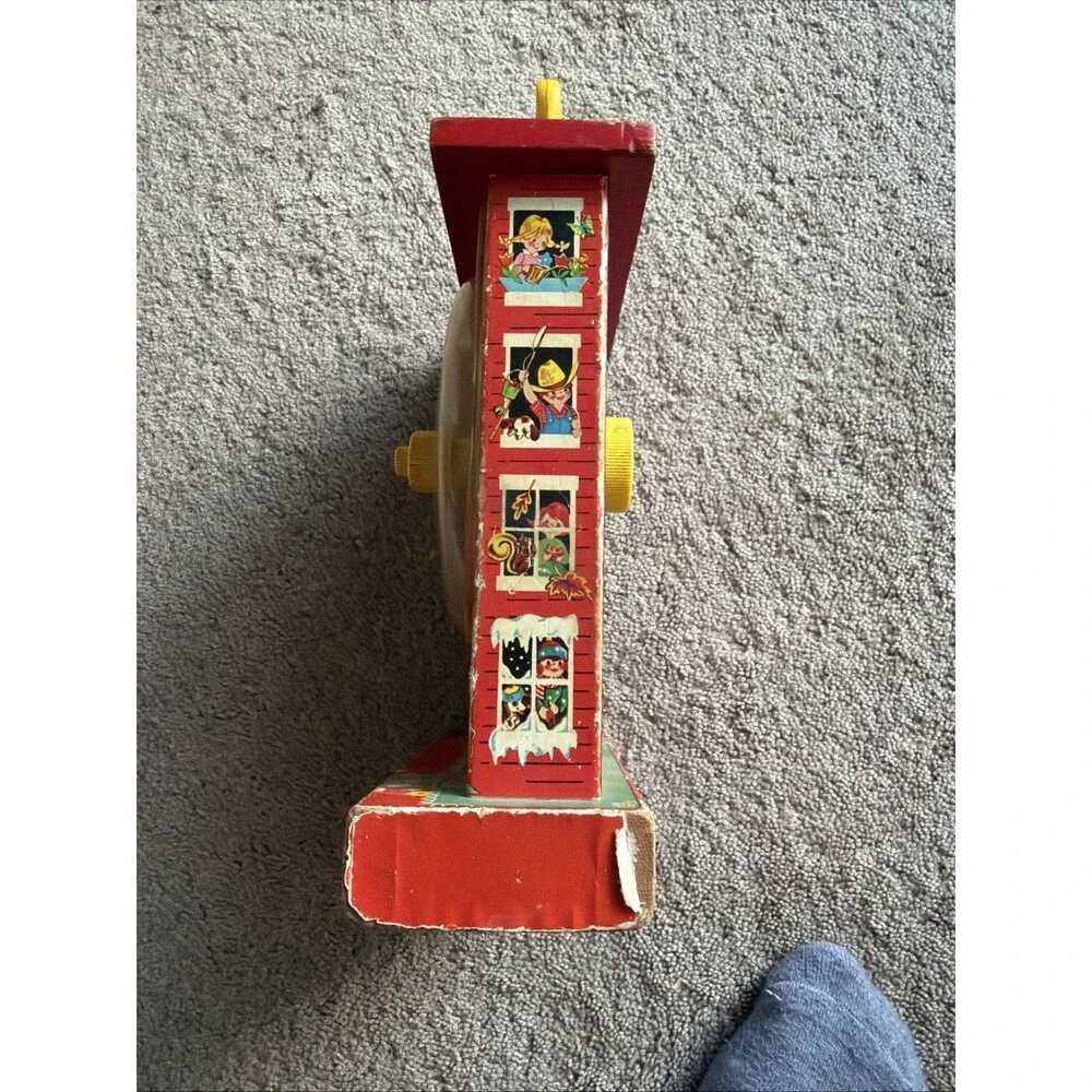 Vintage Fisher Price Teaching Clock 998 Music Box Works School Toy wood